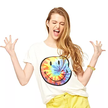 【CACO】SMILEY．授權款．笑臉渲染膠印短T(女)S白