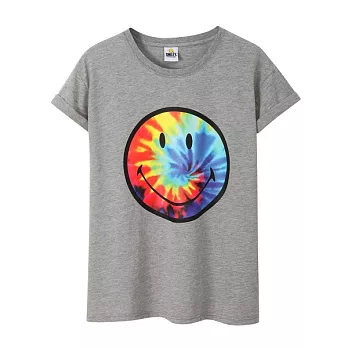 【CACO】SMILEY．授權款．笑臉渲染膠印短T(女)S麻灰