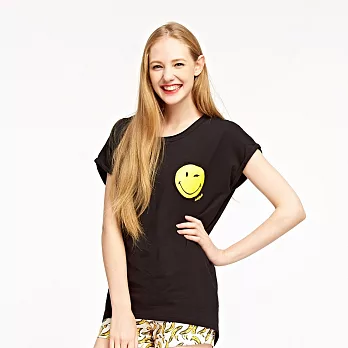 【CACO】SMILEY．授權款．笑臉口袋寬版上衣(女)FREE黑