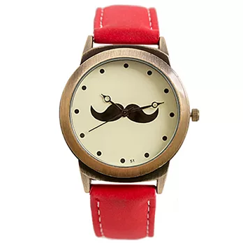 Watch-123 鬍老大-超人氣鬍子麂皮帶腕錶(紅色)