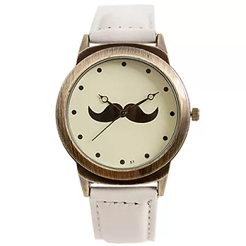 Watch-123 鬍老大-超人氣鬍子麂皮帶腕錶(白色)