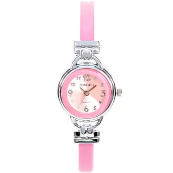 Watch-123 極簡美型-夏天特銷金屬雙材質手鍊錶(粉紅)