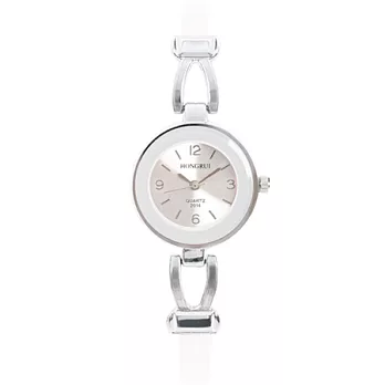 Watch-123 明星風範-夏天特銷金屬塑片雙材質手鍊錶(白)