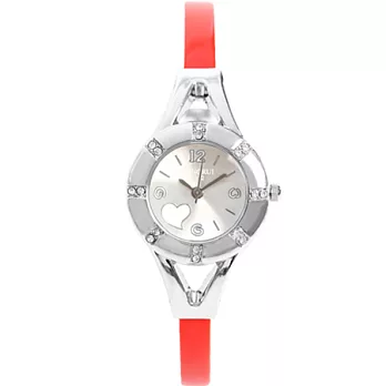 Watch-123 復古摩登-夏天特銷金屬塑片雙材質手鍊錶(紅)