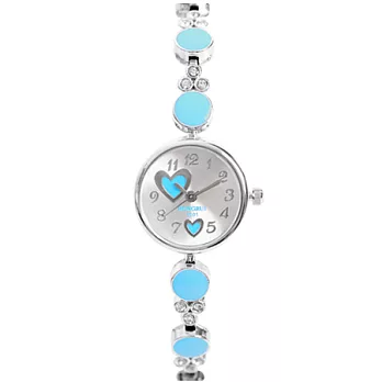 Watch-123 香榭氣息-愛心圖案烤漆晶鑽手鍊腕錶(粉藍)