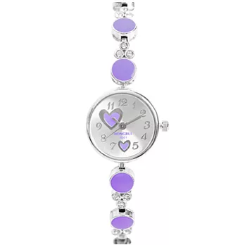 Watch-123 香榭氣息-愛心圖案烤漆晶鑽手鍊腕錶(紫)