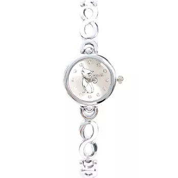 Watch-123 巴黎女伶-貓咪圖案8字環晶鑽手鍊腕錶(白)