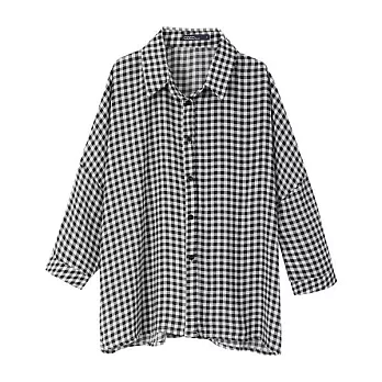 【CACO】CACO SURF．美式休閒．細格紋雪紡五分袖襯衫(女)FREE黑