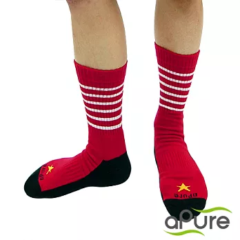 【aPure除腳臭專門健康襪】高彩橫條幸運之星運動襪L紅色