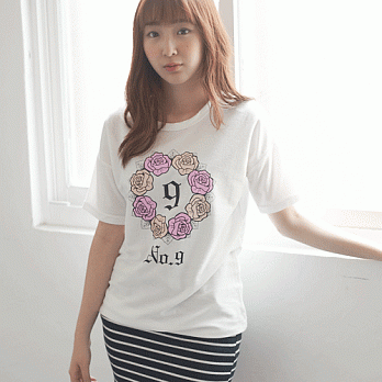 【韓國連線】。韓國空運 甜色浪漫玫瑰花毛巾布T恤上衣 白系