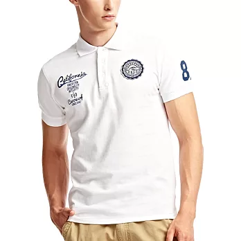 【CACO】CACO SURF．美式休閒．電繡圓章POLO衫(男)L白