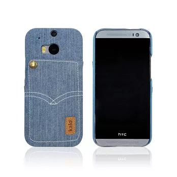 kalo 卡樂創意 hTC One M8 個性丹寧卡片口袋保護殼淺藍色