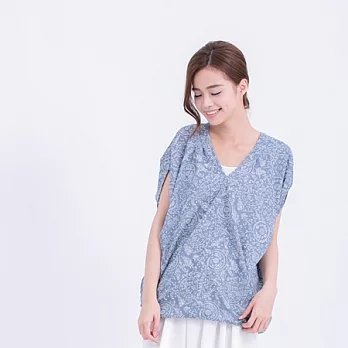 Maxine V領車摺上衣FREE青花藍