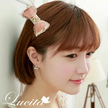 Lucita For my princess 甜蜜奢華 珍珠金蝴蝶結髮夾 (甜美粉)