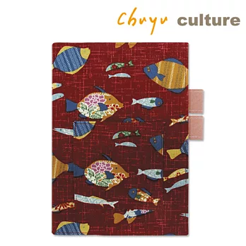 珠友 A5/25K自填日期式日誌/手帳本(1日1頁/方格)-棉麻布魚兒/暗紅