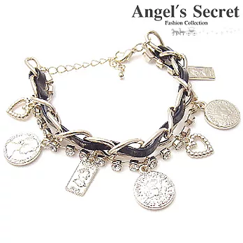 【Angel’s Secret】法藍希金幣˙晶鑽皮革雙圈手鍊(金˙雅黑)