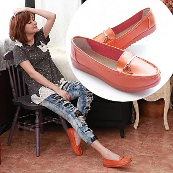 【Moscova】手工真皮系列 簡約風潮金屬裝飾厚底包鞋38橘色