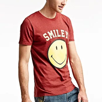 【CACO】SMILEY．授權款．SMILEY笑臉網點短T(男)S花紗紅