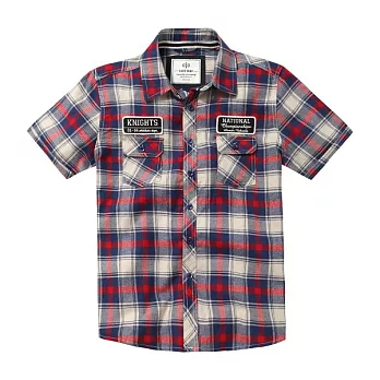 【CACO】CACO SURF．美式休閒．布章格紋短袖襯衫(男)S米白