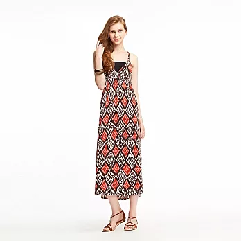 【CACO】CACO SURF．美式休閒．Y字民族風菱格長洋裝(女)FREE橘紅