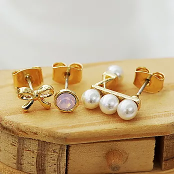 ECO安珂．(純銀耳針)春天清甜粉紅蛋白石蝴蝶結珍珠 耳環(2款)珍珠款
