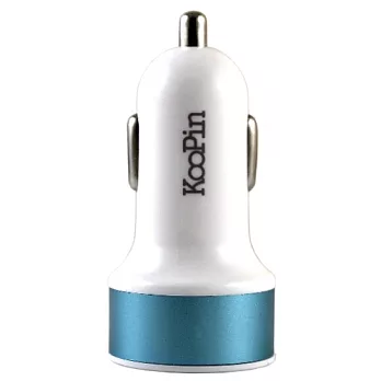 KooPin 超快速汽車專用充電器(2.1A 雙USB)藍色