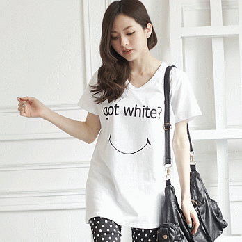 【韓國連線】。韓國空運 迷人微笑長版T恤 白系