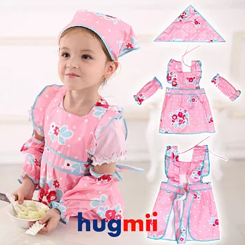 【Hugmii】兒童粉色系花朵圍裙L粉色