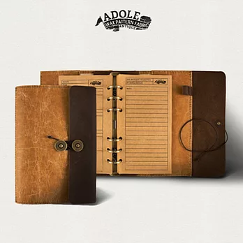 【ADOLE】蠟紋布仿古皮革-A6六孔筆記本