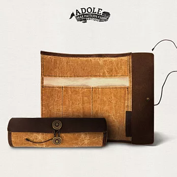 【ADOLE】 蠟紋布仿古皮革 -工業捲式筆袋