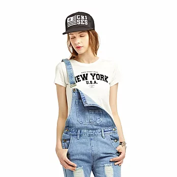 【CACO】Caco ST-NY植絨短T-女S白