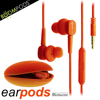 BOOMPODS earpods MFI Apple認證三鍵線控耳機-附捲線收納盒(螢橘)