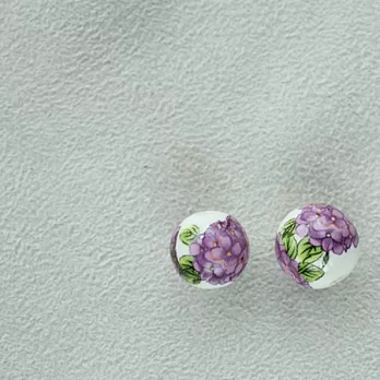 紫陽盛開貼花陶瓷珠*2‧輕靈之森手工療癒系