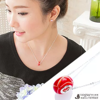 維克維娜 紅唇印 橢圓紅白紋圓珠925純銀項鍊16吋