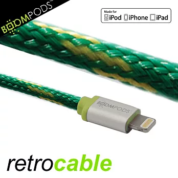 BOOMPODS retrocable MFI Lightning USB Apple認證iPhone5充電傳輸線(青蟒)