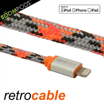 BOOMPODS retrocable MFI Lightning USB Apple認證iPhone5充電傳輸線(橘蟒)