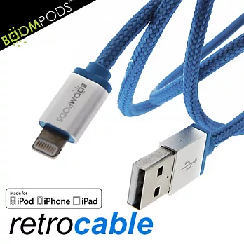 BOOMPODS retrocable MFI Lightning USB Apple認證iPhone5充電傳輸線(天藍)