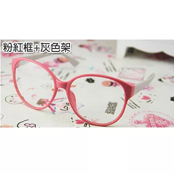 A+ accessories 超大圓框撞色復古平光眼鏡 (粉紅框+灰色架)