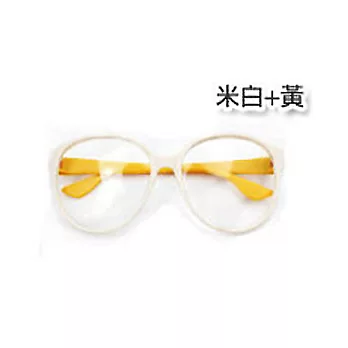 A+ accessories 超大圓框撞色復古平光眼鏡 (米白+黃)