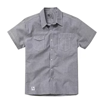 【CACO】Caco ST-牛津拼接條紋短袖襯衫-男S丈青