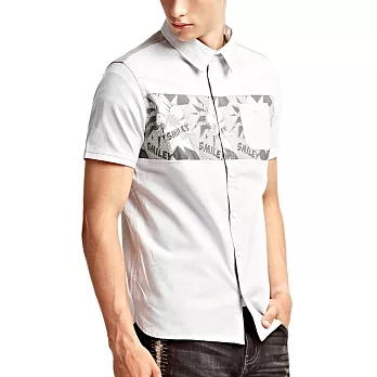 【CACO】SMILEY-笑臉拼接短袖襯衫-男S淺灰