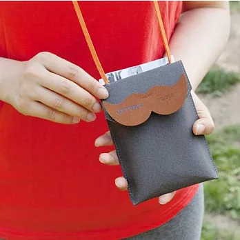 Mr.Babba翹鬍子頸掛絨面萬用袋-知性灰