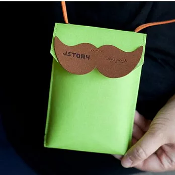 Mr.Babba翹鬍子頸掛絨面萬用袋-天然綠