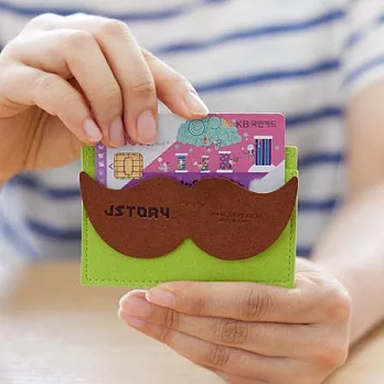 Mr.Babba翹鬍子絨面票卡夾S-天然綠