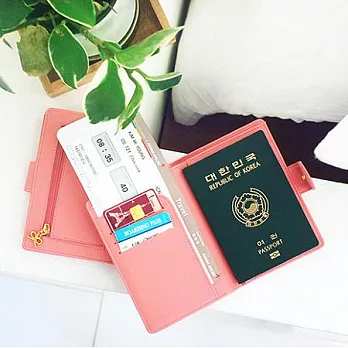 蝴蝶結水波紋護照套皮夾-寶貝粉