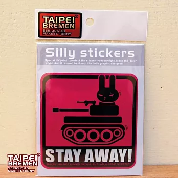 《台北不來梅》米奇鰻惡搞貼紙(車用規格大尺寸)- STAY AWAY! 走開！(橘紅戰車兔)