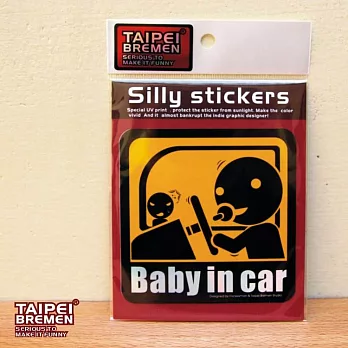 《台北不來梅》米奇鰻惡搞貼紙(車用規格大貼紙)- baby in car 本車有孩童(鮮黃)