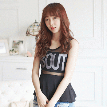 ROSE。韓版清透感接網上衣 黑系