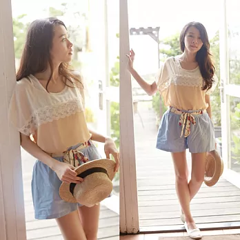 ROSE。蜜糖配色蕾雪紡上衣 藍系