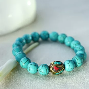 紅珊瑚綠松石轉運珠手串‧蝶夢東方